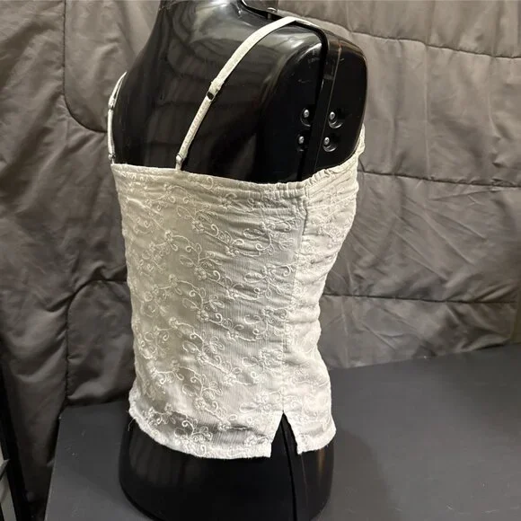 Y2K Hollister Cami Tank Top Size XS Lace Ivory Indie Grunge Layering Button Down - Picture 11 of 16